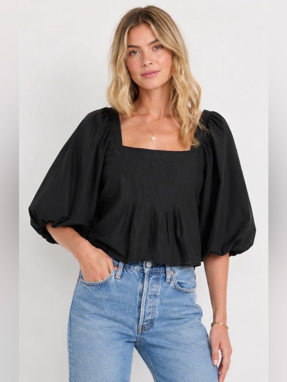 •SOLD•Banana Republic Black Square-Neck Puff Balloon Sleeve Blouse Top •SOLD•